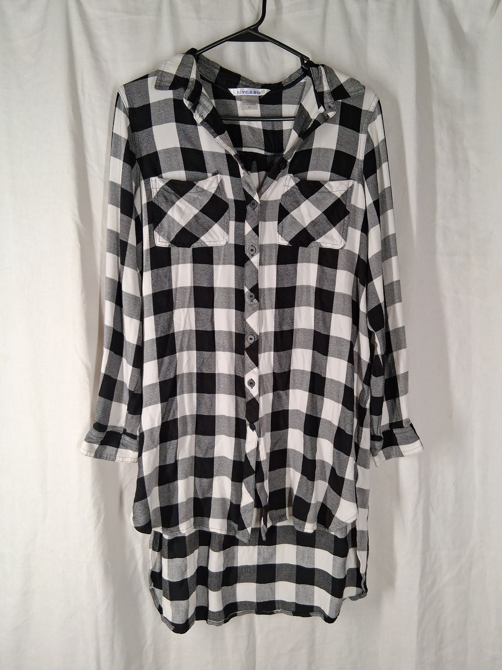 LivCard Black and White Plaid Button-Down Shirt Dress